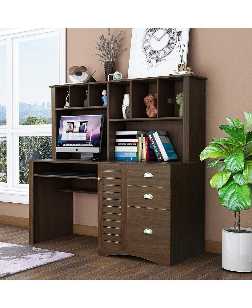 Simplie Fun home Office Computer Desk with Hutch, Walnut