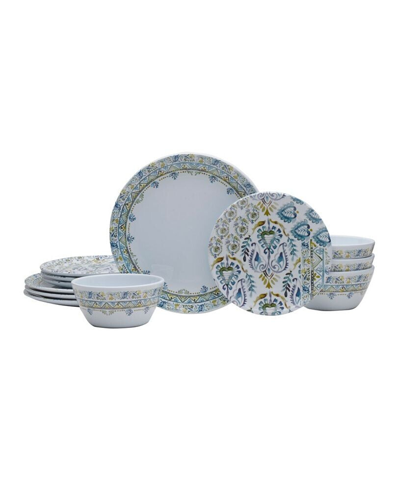 Fitz and Floyd azure Melamine 12 Piece Dinnerware Set, Service for 4