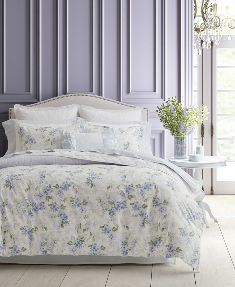 Laura Ashley wisteria Faux Velour 3 Piece Duvet Cover Set, Full/Queen