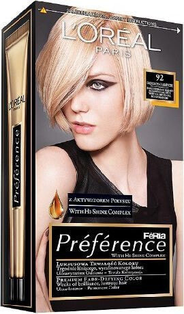 L'Oreal Paris Preference Hair Colour 92 Стойкая краска, придающая блеск волосам, оттенок очень светлый блонд