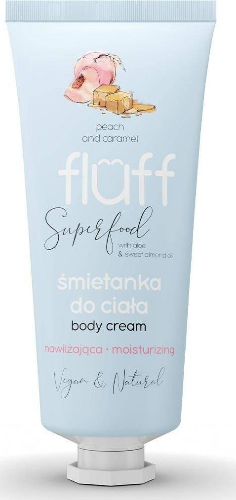 Fluff Super Food Body Cream Увлажняющий крем для тела с миндальным маслом и экстрактом алоэ вера и персиково-карамельным ароматом 150 мл