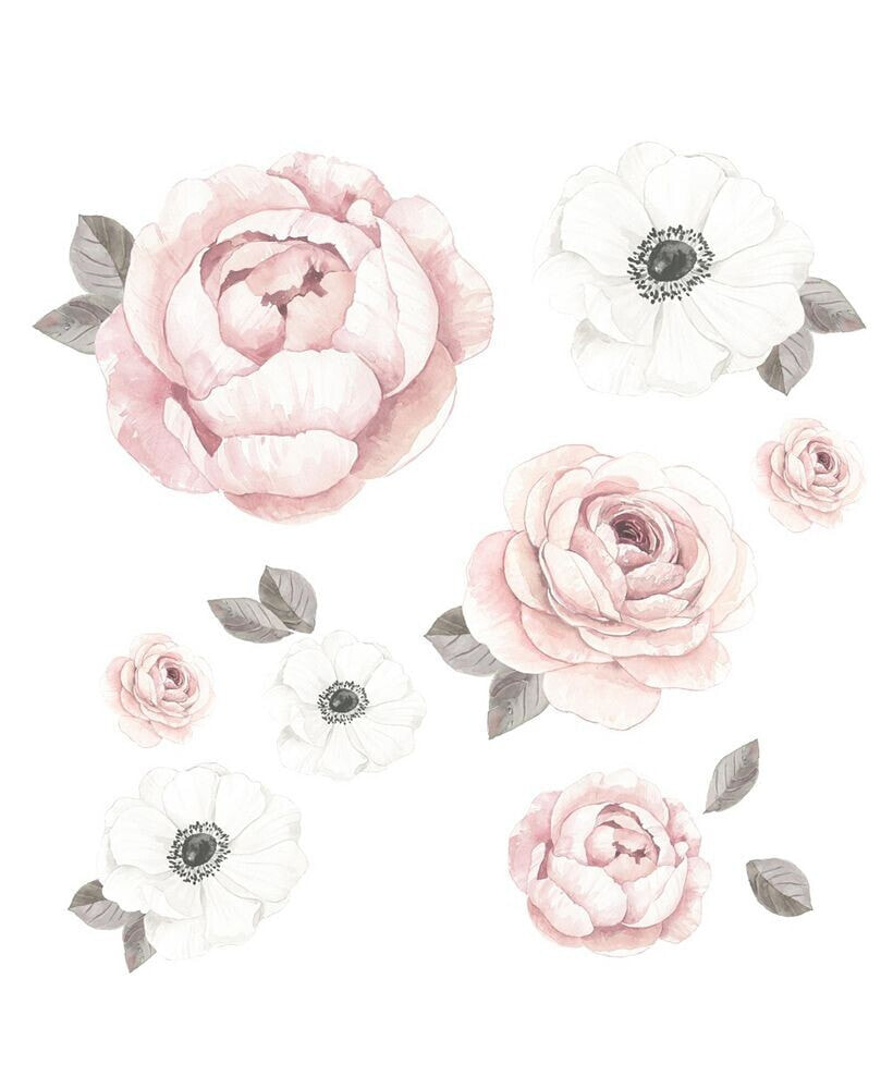 Floral Garden Large Pink/White Watercolor Flowers Wall Decals