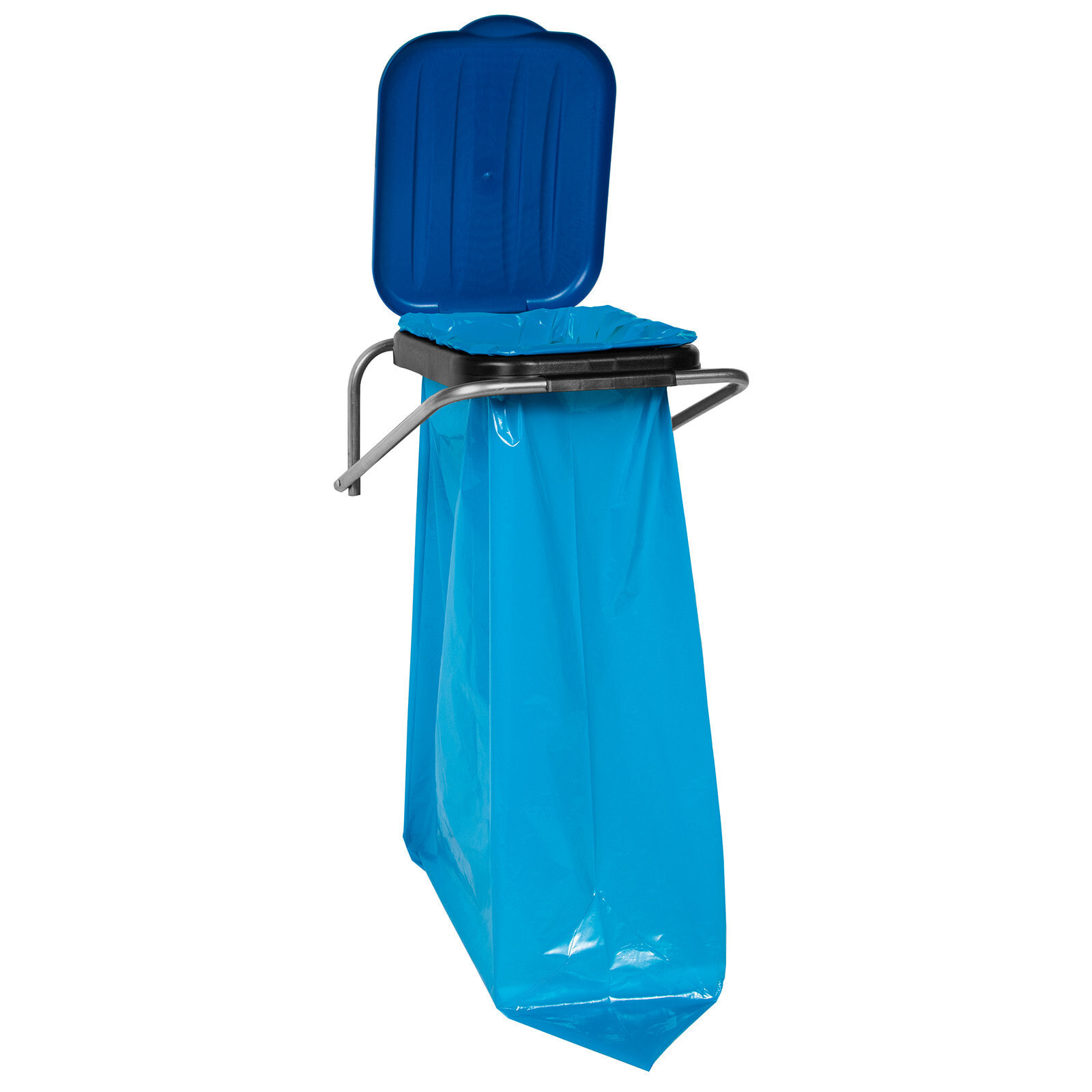 Blue wall mounted holder for segregating rubbish - 120L bags