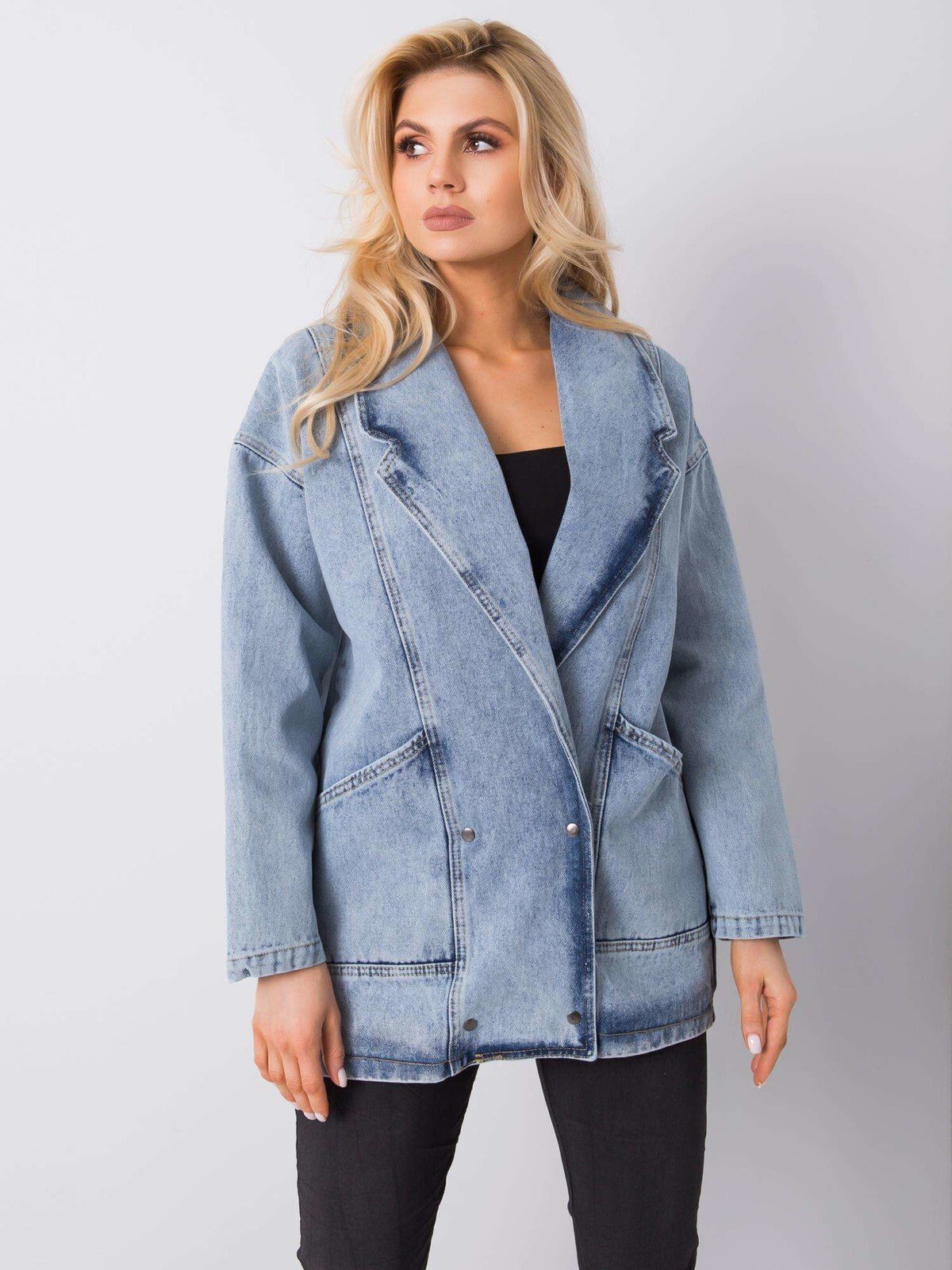 Женская удлиненная голубая джинсовая куртка Factory Price
