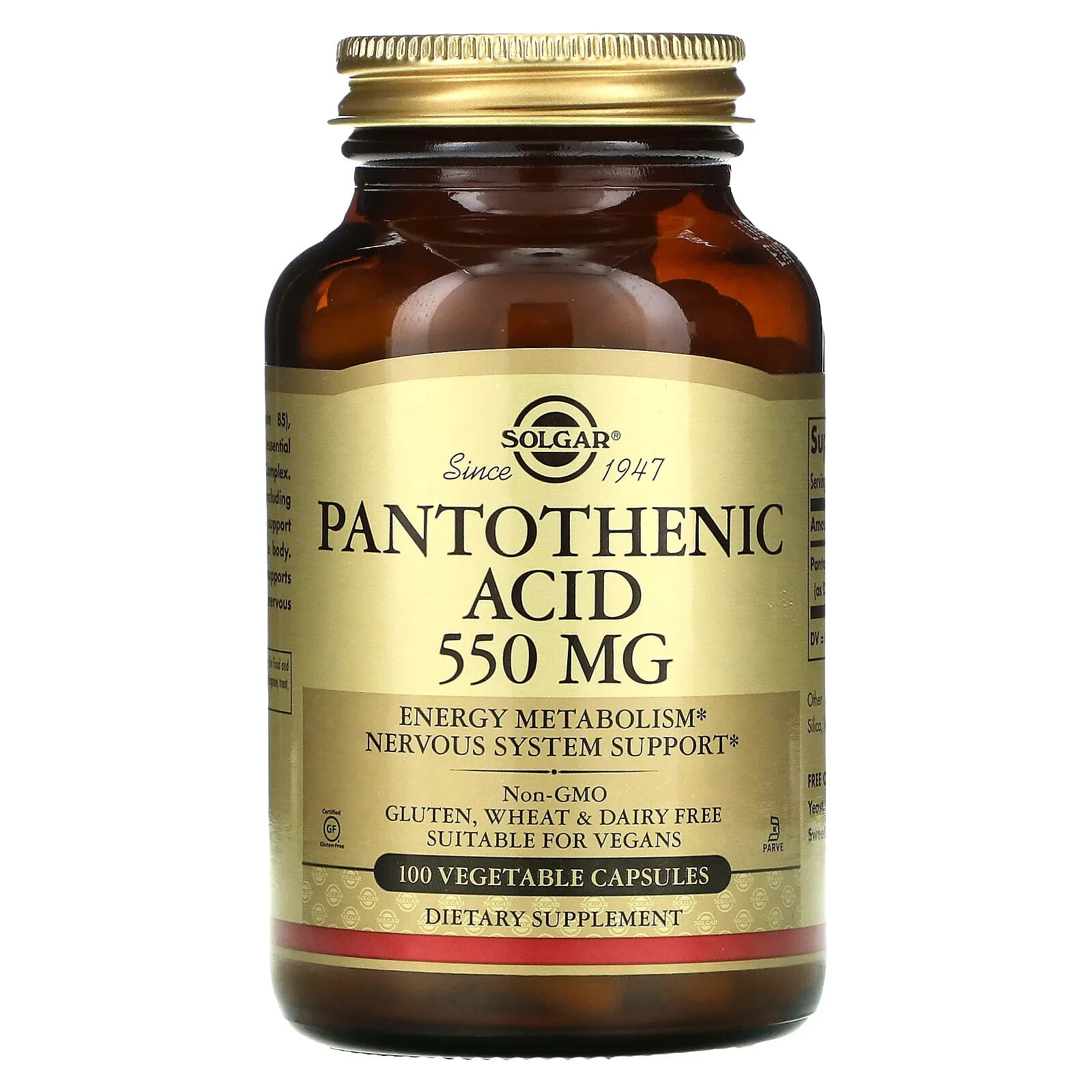 Pantothenic Acid, 550 mg, 100 Vegetable Capsules