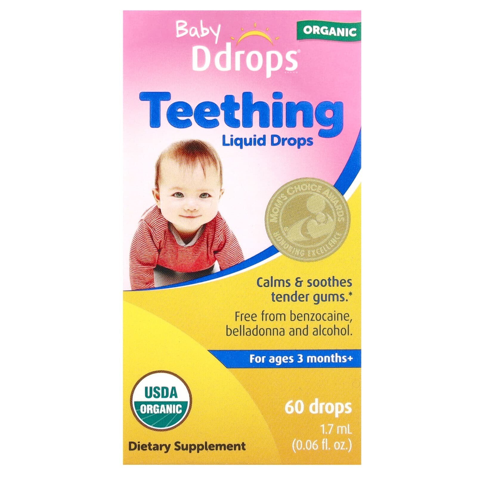 Organic Baby Teething Liquid Drops, For Ages 3 Months+, 60 Drops, 0.06 fl oz (1.7 ml)