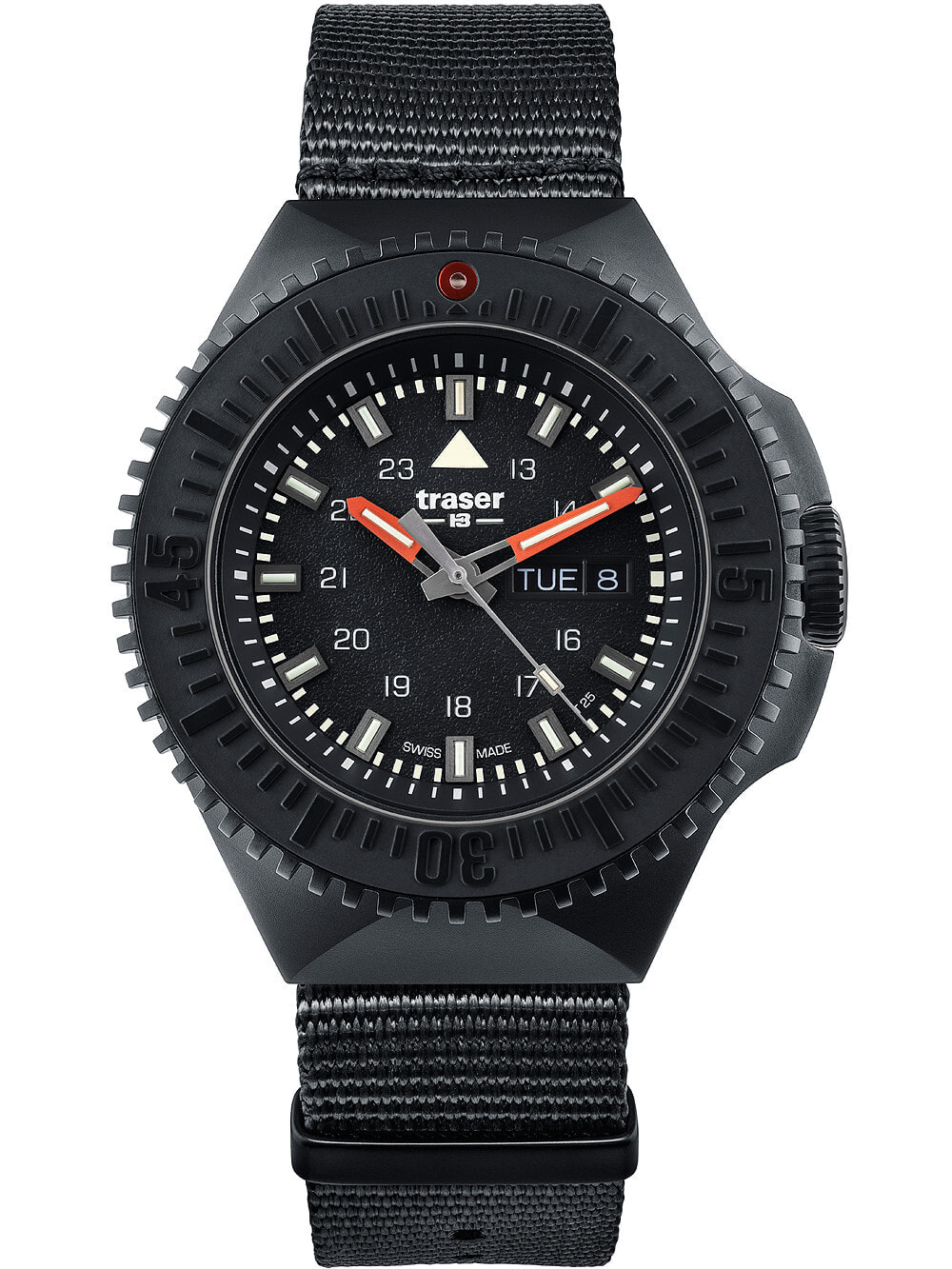 Мужские наручные часы с черным текстильным ремешком Traser H3 109854 P69 Black-Stealth Black 46mm 20ATM