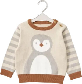 Pullover mit Pinguin-Motiv, beige & grau, Gr. 86, 1 St