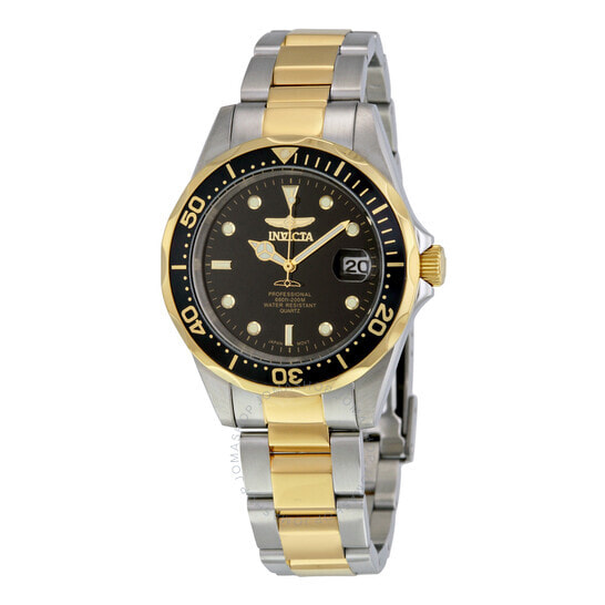 Мужские наручные часы с серебряным золотым браслетом Invicta Pro Diver Black Dial Two-tone Mens Watch 8934
