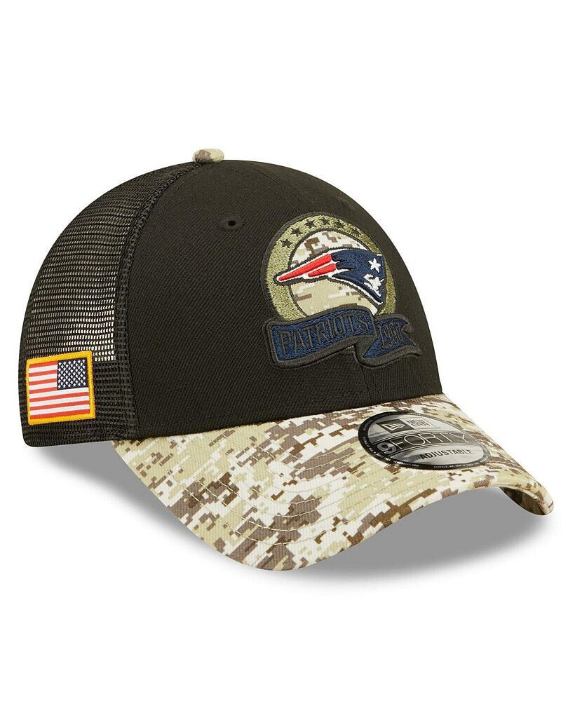 New Era big Boys Black, Camo New England Patriots 2022 Salute To Service 9FORTY Snapback Trucker Hat