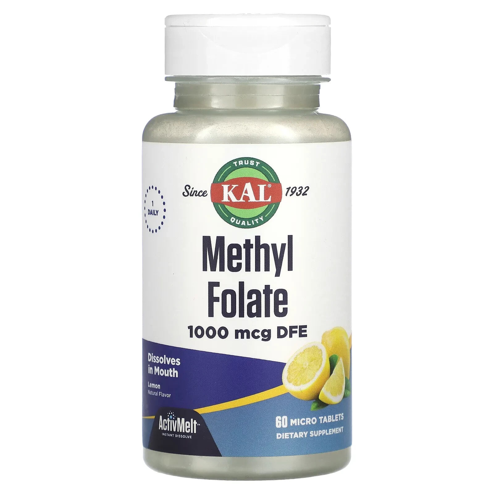 KAL, Methyl Folate, Lemon, 1,000 mcg DFE, 60 Micro Tablets