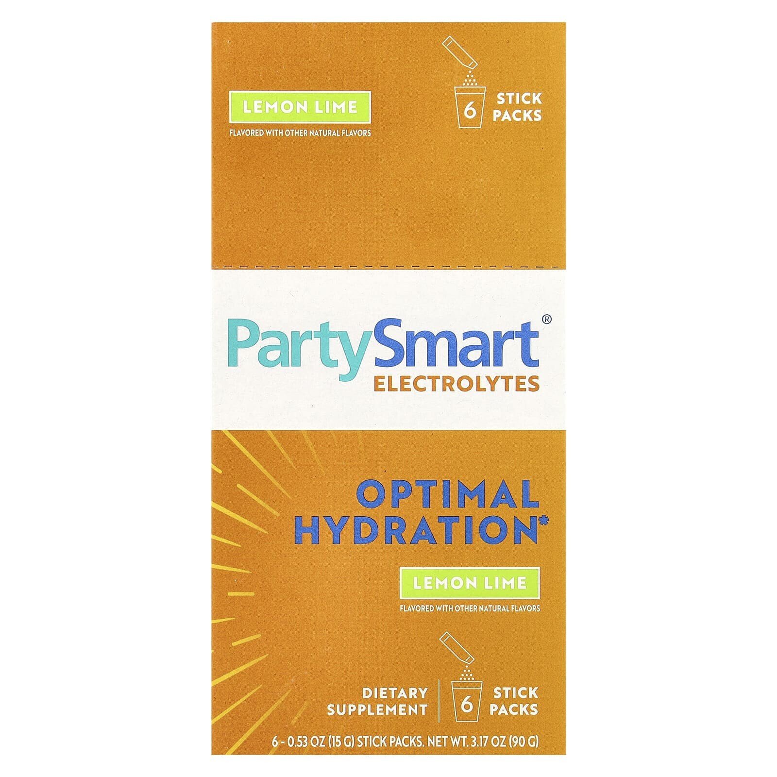 PartySmart® Electrolytes, Lemon Lime, 6 Stick Packs, 0.53 oz (15 g) Each