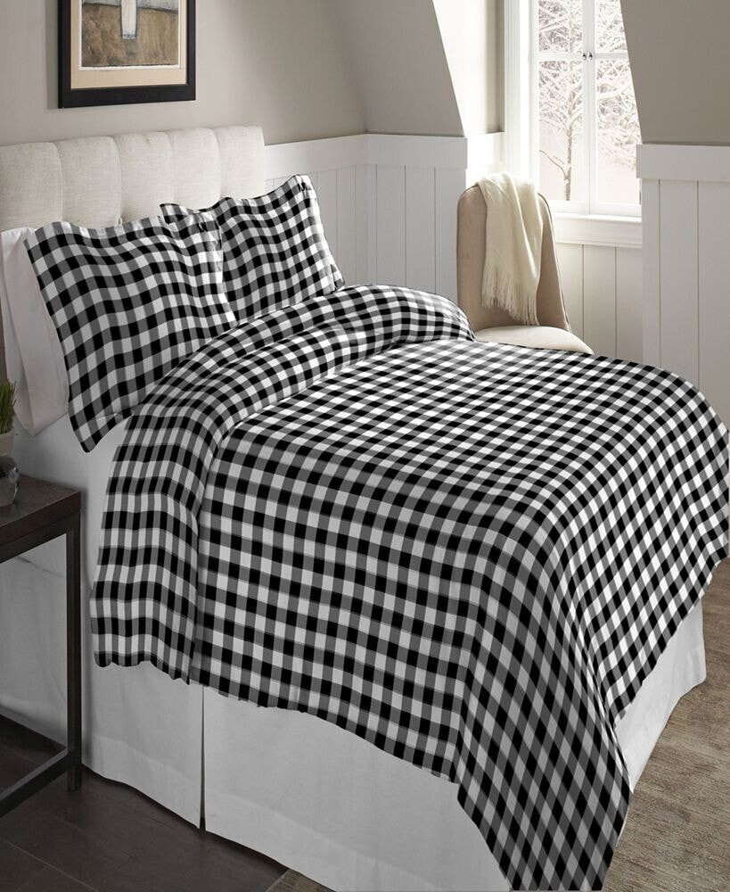 Pointehaven buffalo Check Superior Weight Cotton Flannel Duvet Cover Set, Full/Queen