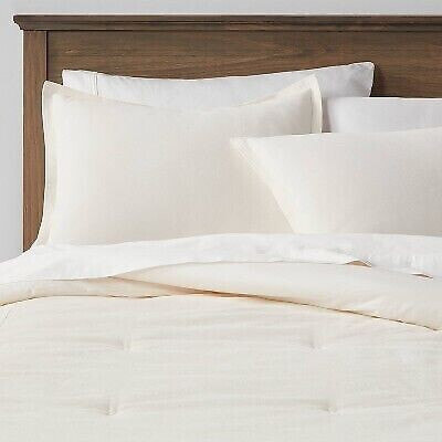 Full/Queen Cotton Velvet Comforter & Sham Set Cream - Threshold