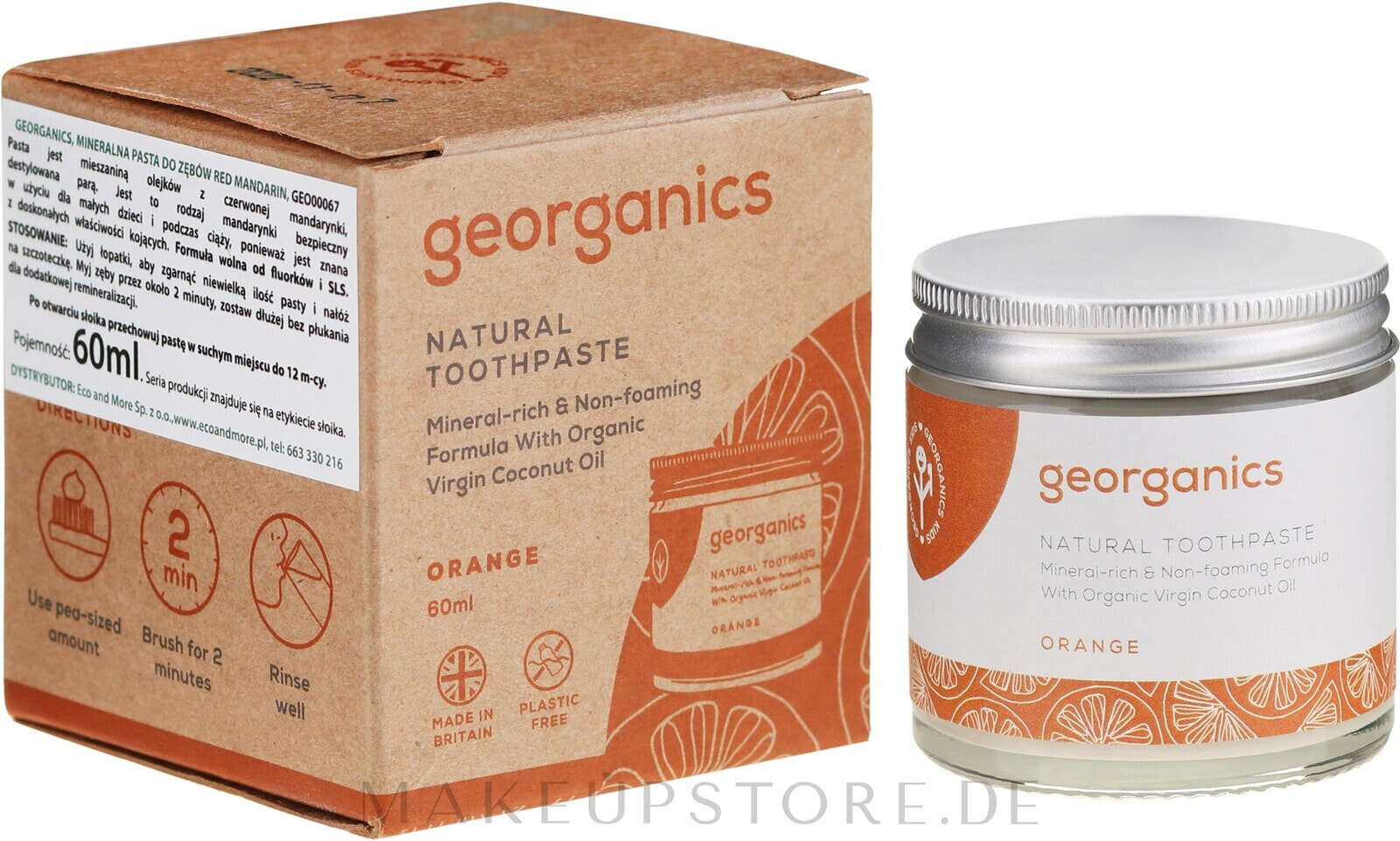 Natürliche Zahnpasta ätherischem Orangenöl - Georganics Red Mandarin Natural Toothpaste