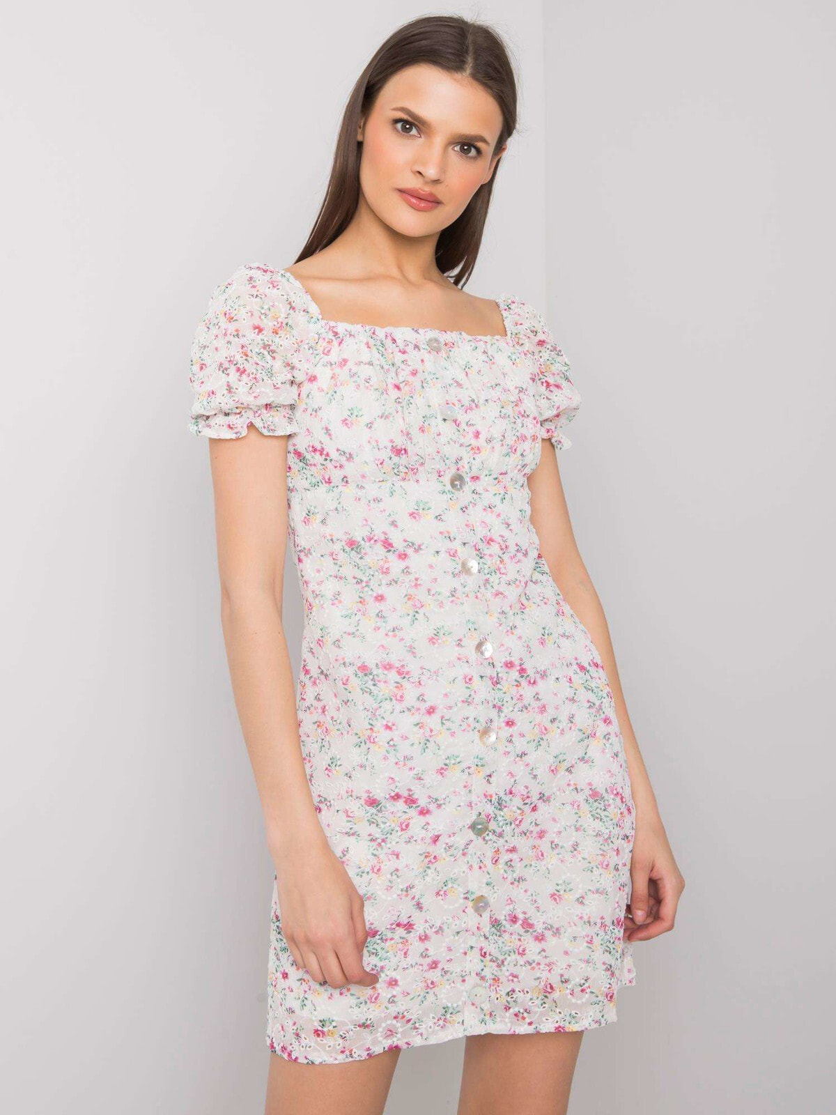 Женское летнее платье с рукавом фонариком белое в цветочек Factory Price