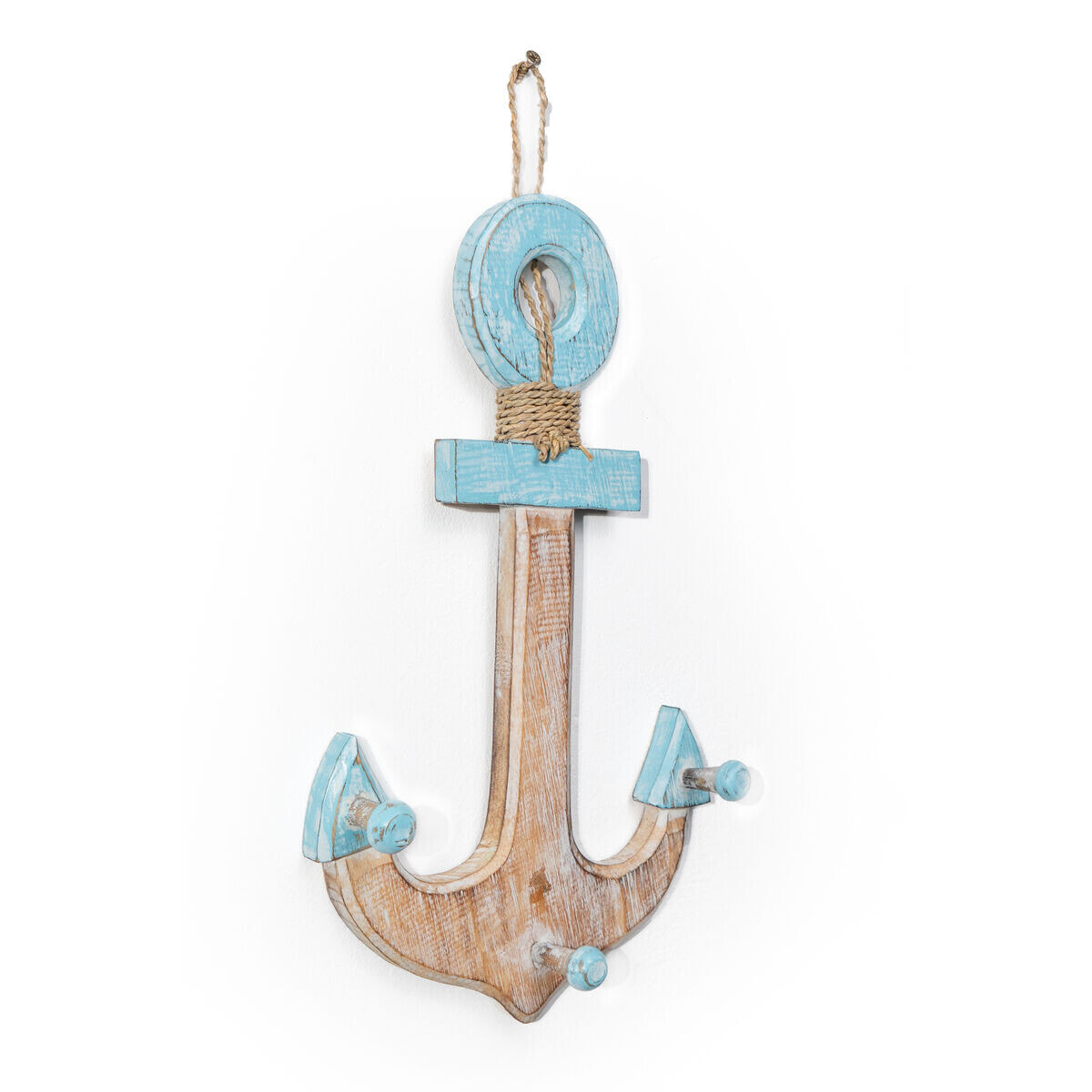 Wall mounted coat hanger Romimex Blue Natural Wood Anchor 23 x 40 x 7 cm