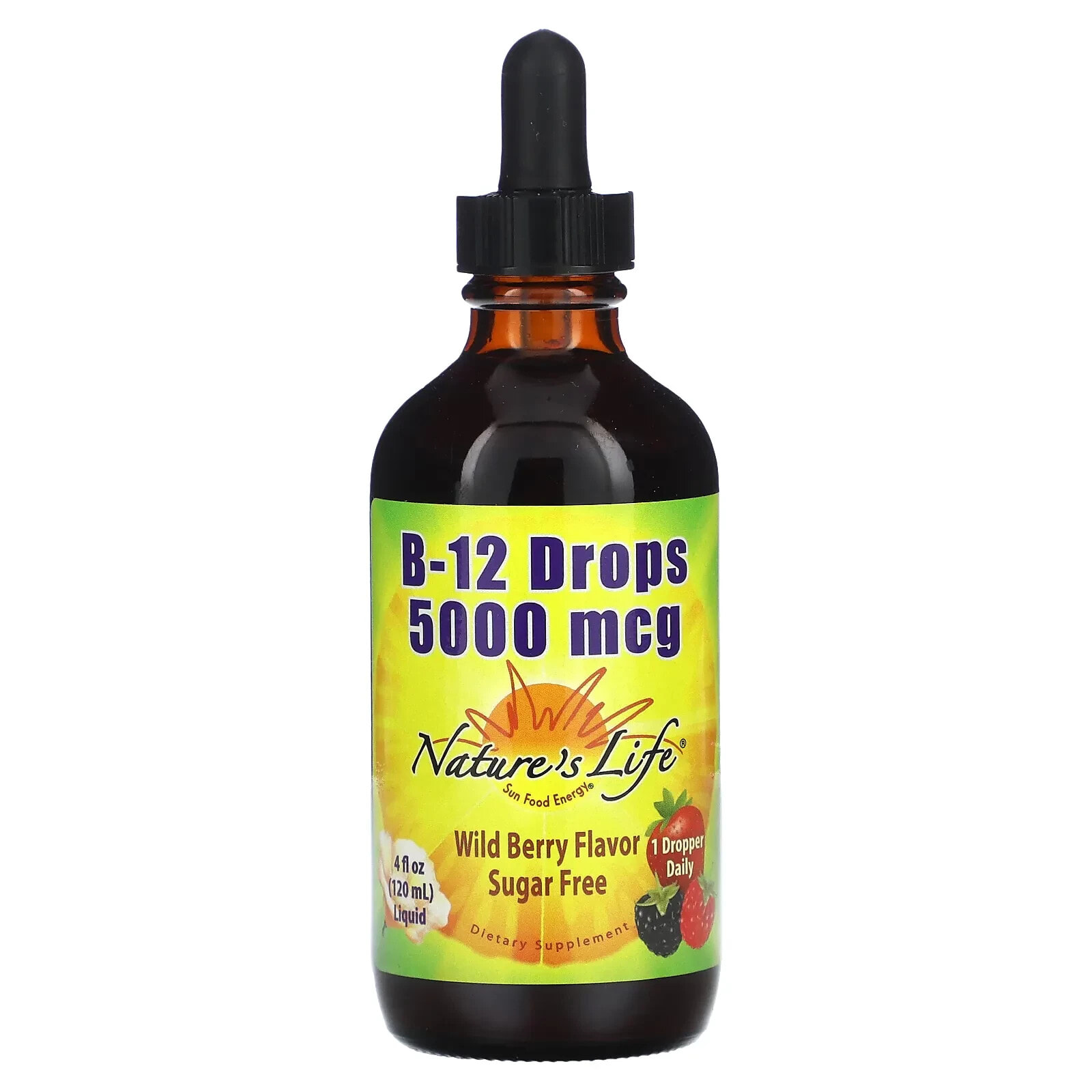 B-12 Drops, Wild Berry, 5,000 mcg , 4 fl oz (120 ml)