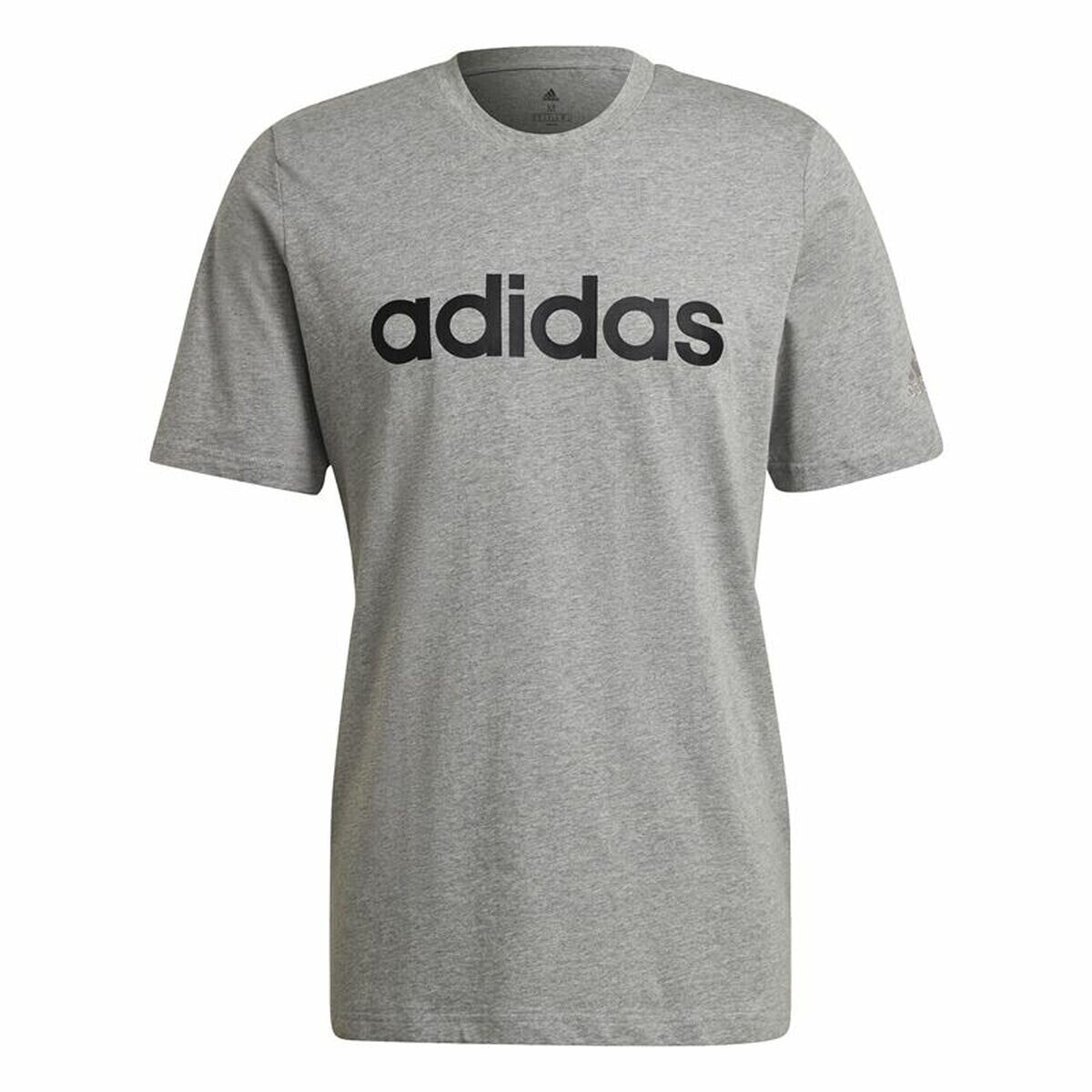 Men’s Short Sleeve T-Shirt Adidas Embroidered Linear Logo Grey Men