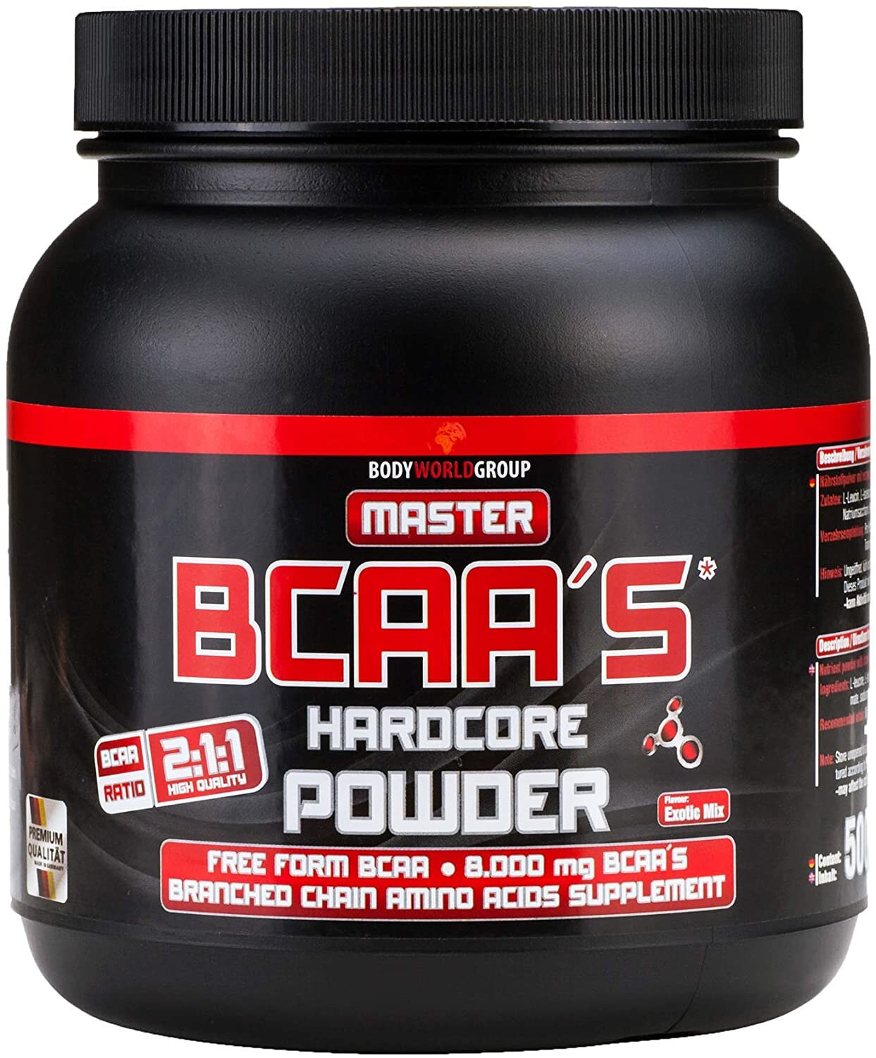 BWG Master BCAA Hardcore Powder Muscle Exotic Mix, Container with Measuring Spoon, 1 Pack (1 x 500 g)