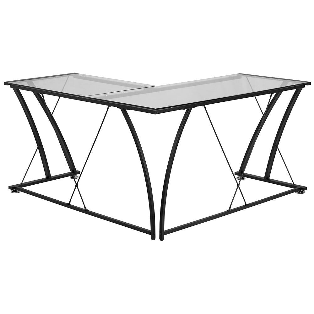 Flash Furniture glass L-Shape Computer Desk With Black Metal Frame