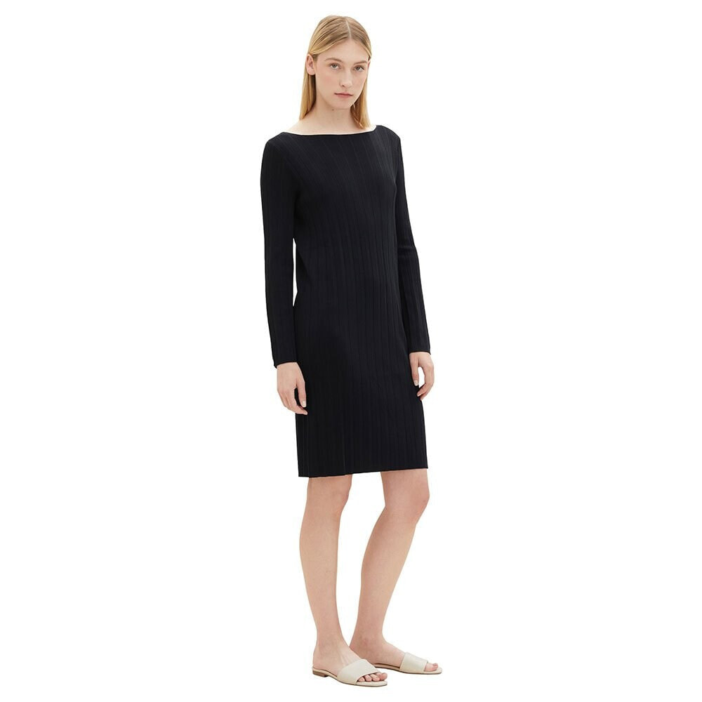 TOM TAILOR 1037792 Knitted Rib Plissee Long Sleeve Dress