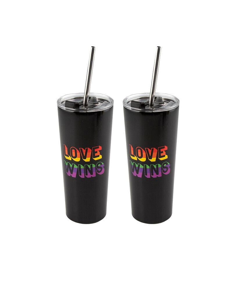 Cambridge double Wall 2 Pack of 24 oz Black Straw Tumblers with Metallic 