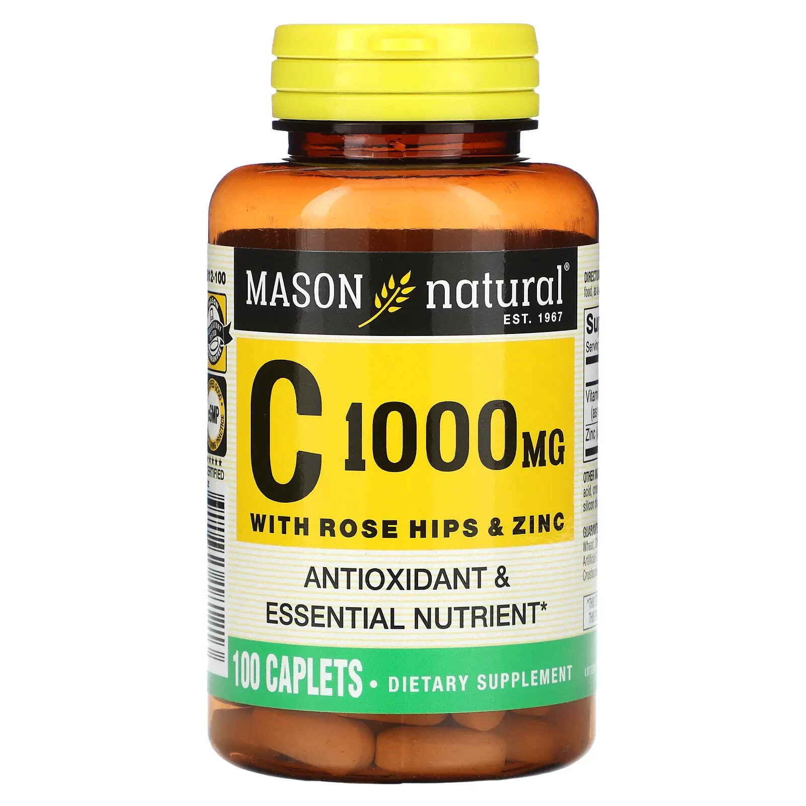 Mason Natural, Витамин C с шиповником и цинком, 1000 мг, 100 капсул