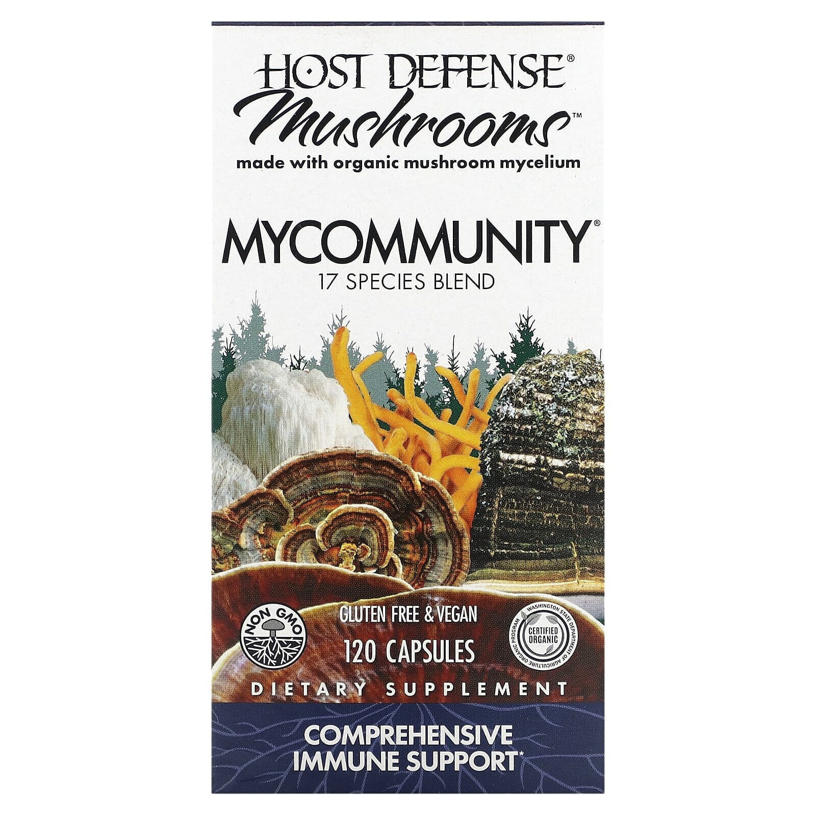 Fungi Perfecti Host Defense, Host Defense Mushrooms, MyCommunity, 120 капсул