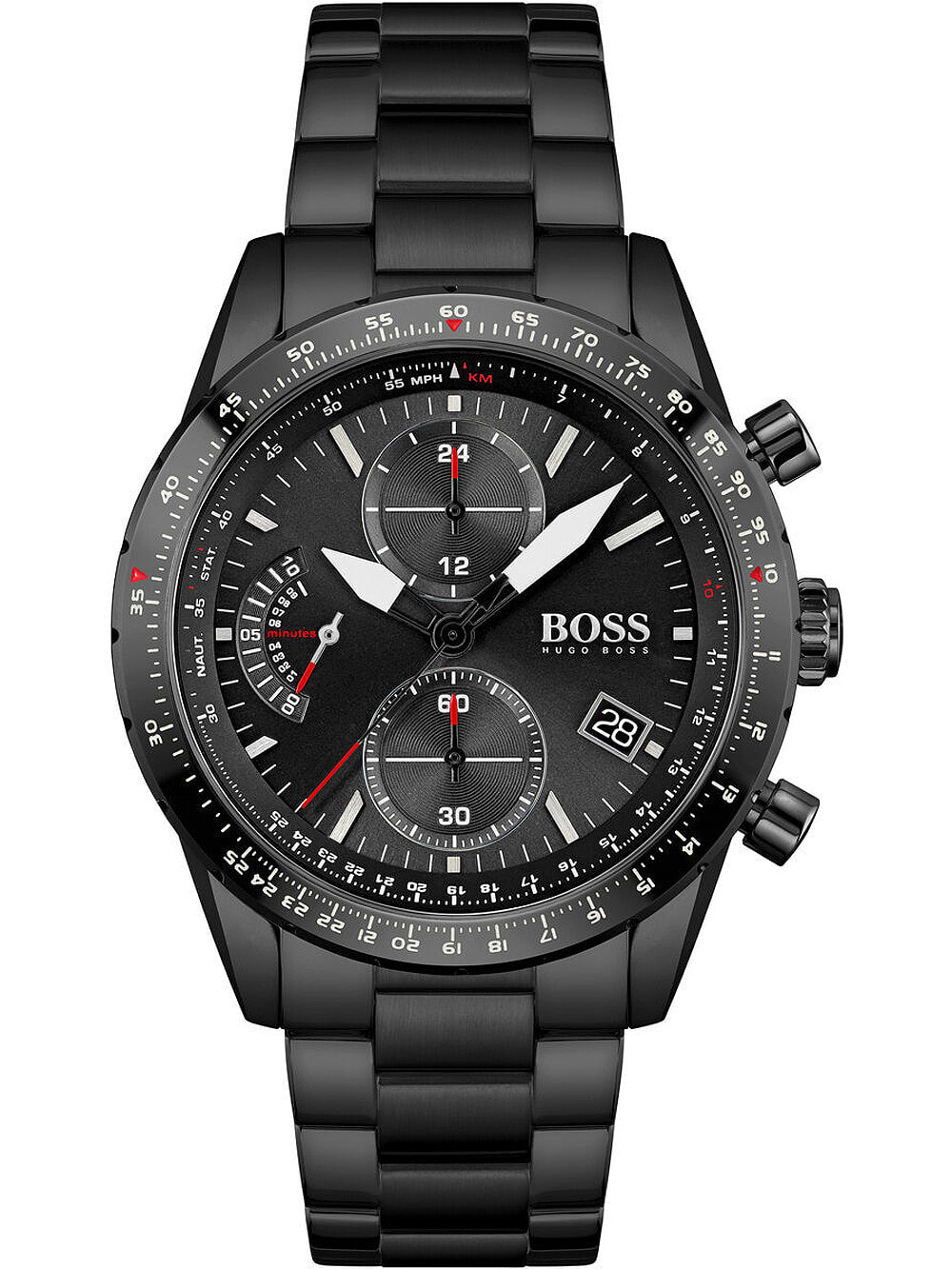 Мужские наручные часы с черным браслетом Hugo Boss 1513854 Pilot Edition chronograph 44mm 5ATM