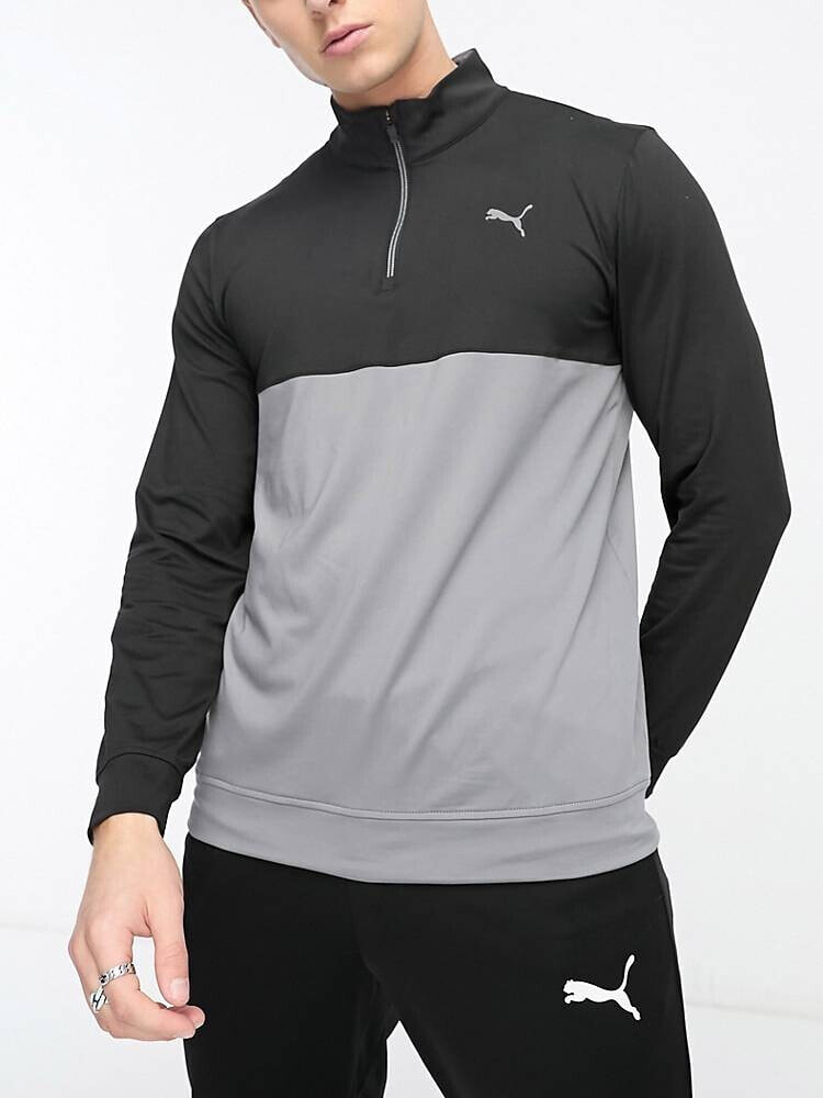 PUMA Golf – Gamer – Sweatshirt in Schwarz/Grau mit Blockfarbendesign und kurzem Reißverschluss