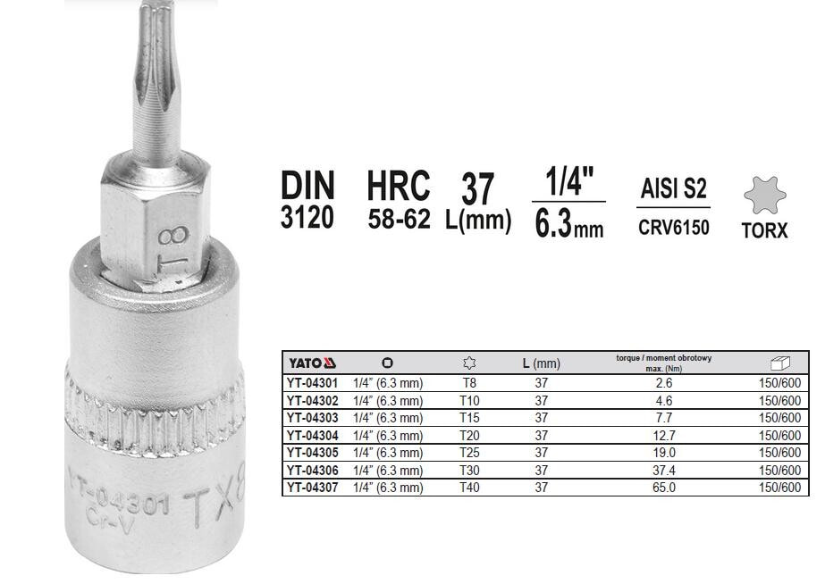 КЛЮЧ YATO TORX BIT 1/4 