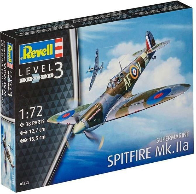 Revell Modellbausatz Flugzeug 1:72 - Spitfire Mk.IIa im Maßstab 1:72, Level 3, originalgetreue Nachbildung mit vielen Details, 03953 4009803039534