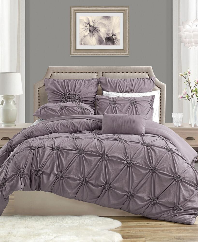 Cathay Home Inc. charming Ruched Rosette Duvet Cover Set - King/Cal King