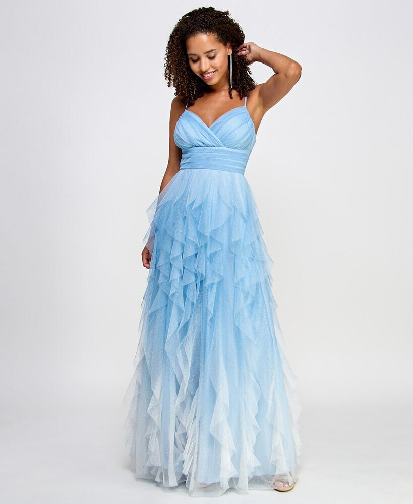 pear culture juniors' Ombre Glitter Ruffled Gown