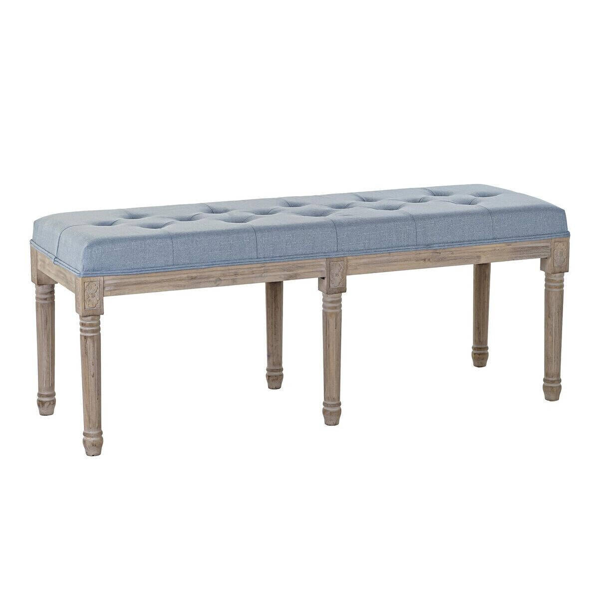 Bench DKD Home Decor Blue Polyester Linen Rubber wood (122 x 41 x 48 cm)