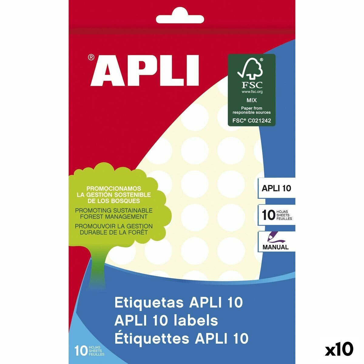 Adhesive labels Apli White 10 Sheets Ø 1,3 cm (10 Units)