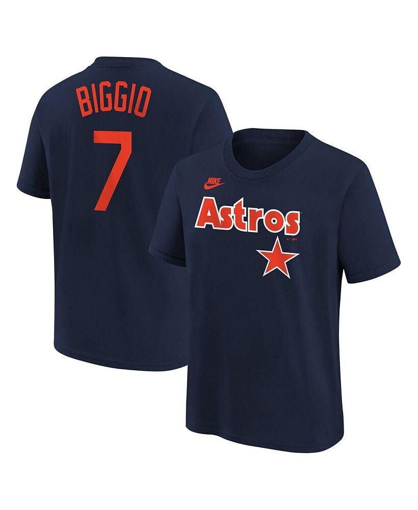 Nike big Boys Craig Biggio Navy Distressed Houston Astros Cooperstown Collection Name and Number T-shirt