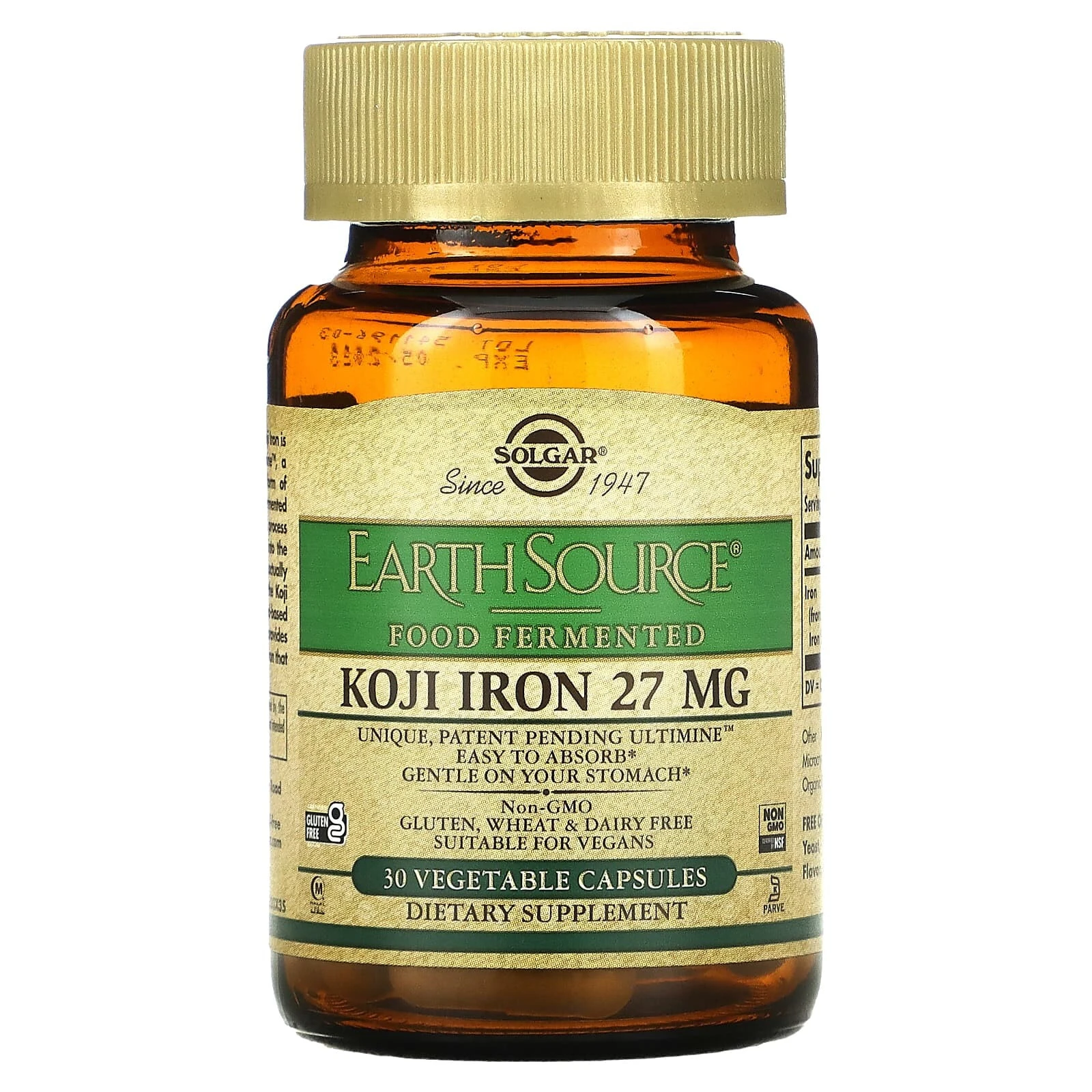 EarthSource Food Fermented, Koji Iron, 27 mg, 30 Vegetable Capsules
