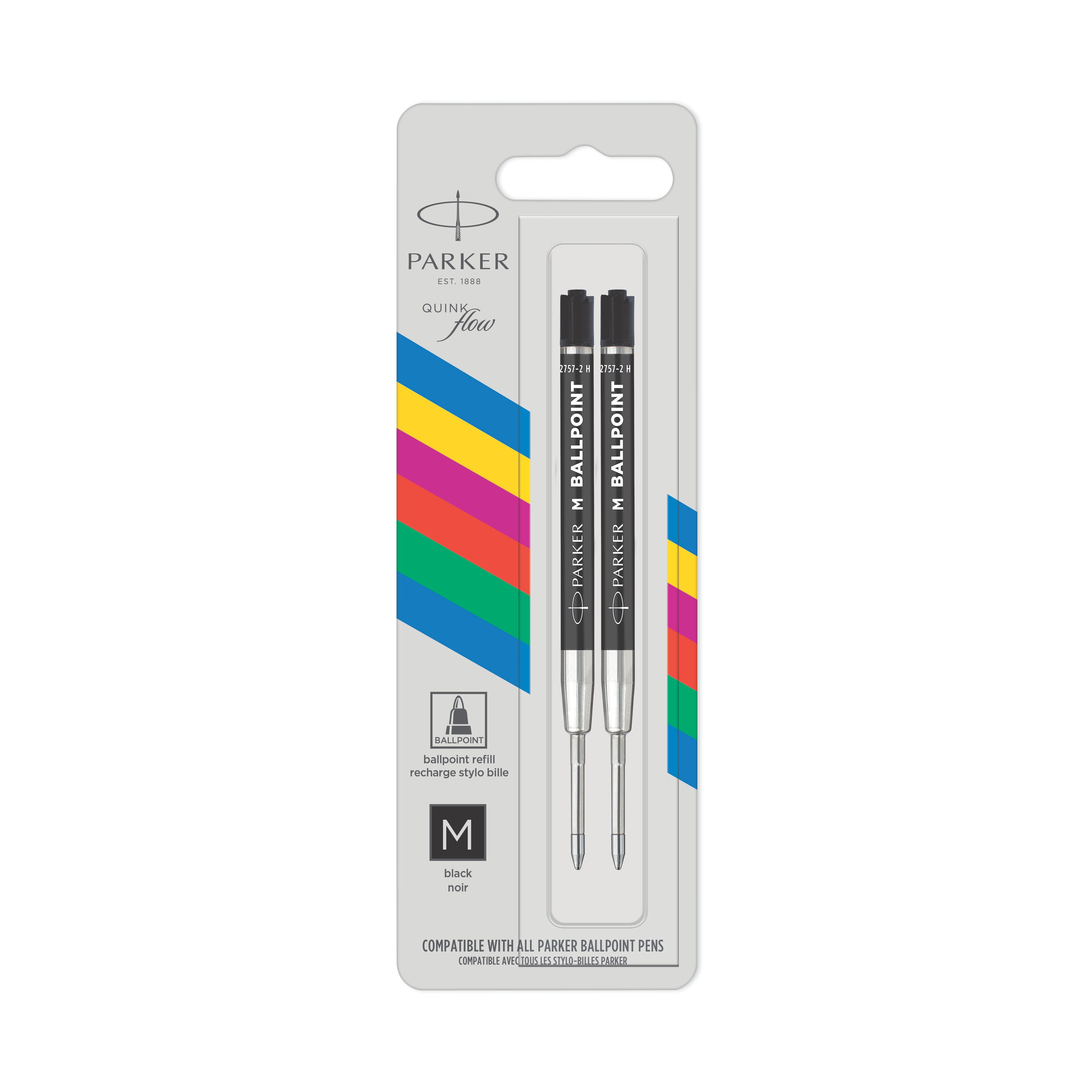 Parker Quinkflow - Black - Medium - Black - Stainless steel - Ballpoint pen - Blister - 2 pc(s)