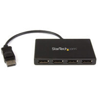 StarTech.com 4-Port Multi Monitor Adapter - DisplayPort 1.2 MST Hub - 4x 1080p - DisplayPort Video Splitter for Extended Desktop Mode on Windows PCs Only - DP to Quad DP Monitors - DisplayPort - 4x DisplayPort - 3840 x 2160 pixels - Black - Plastic - 30 H