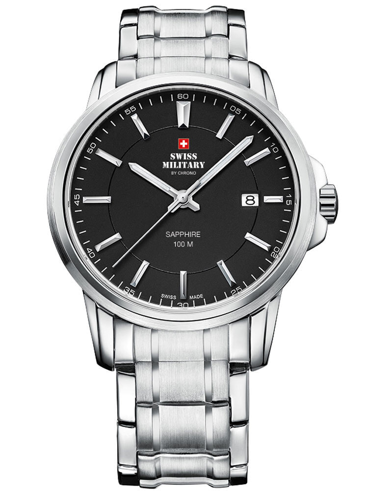 Мужские наручные часы с серебряным браслетом Swiss Military SM34039.01 Mens Sapphire 40mm 10 ATM