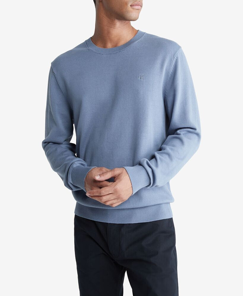 Calvin Klein men's Classic Fit Monogram Compact Cotton Crewneck Sweater
