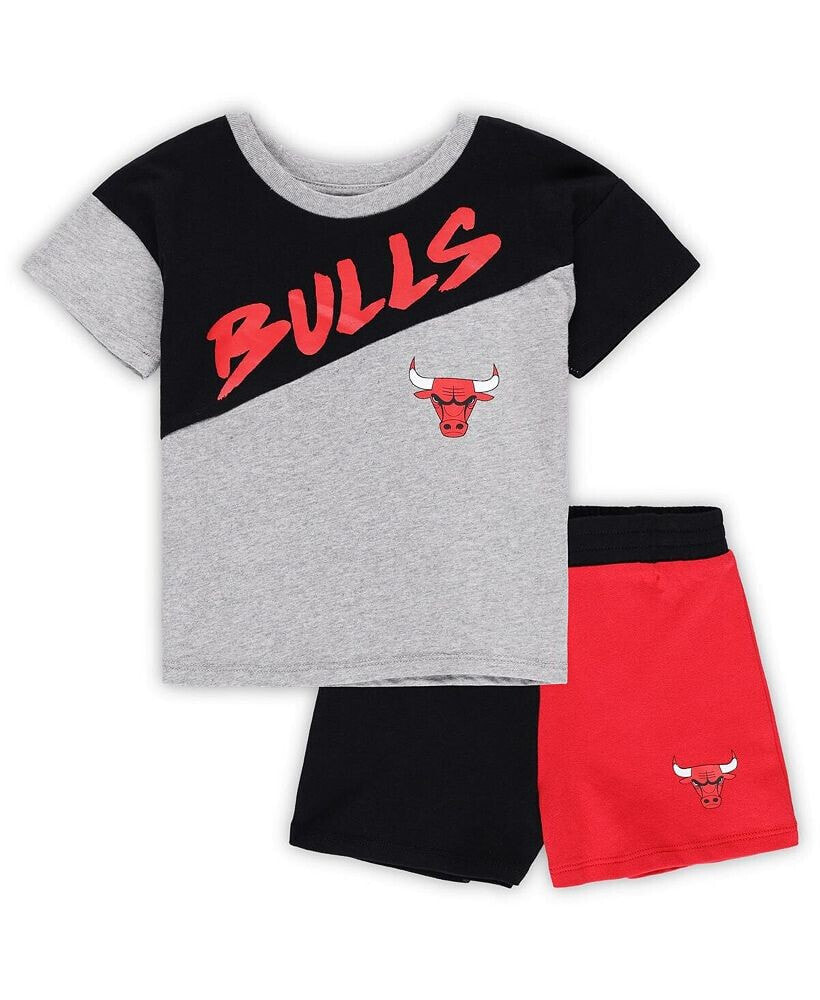 Outerstuff toddler Boys and Girls Black, Gray Chicago Bulls Super Star T-shirt and Shorts Set