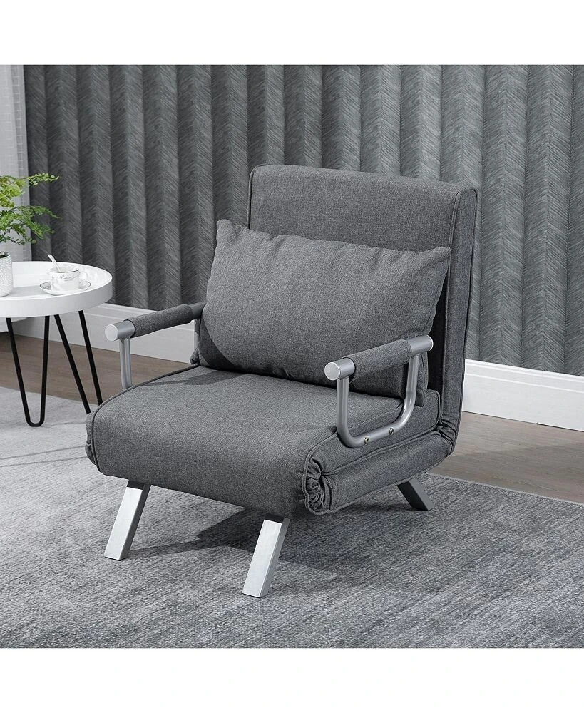 HOMCOM small Futon Couch with Comfortable Fold Down Bed for Guests, Light Grey