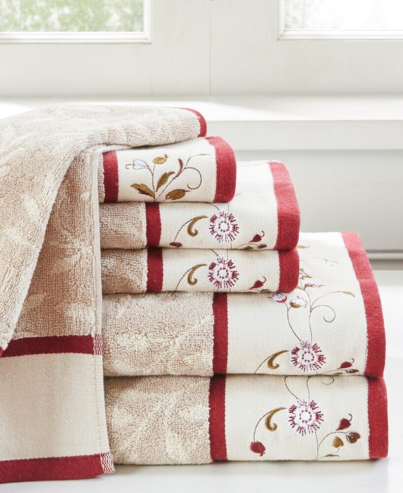 Madison Park cotton 6-Pc. Embroidered Serene Jacquard Towel Set