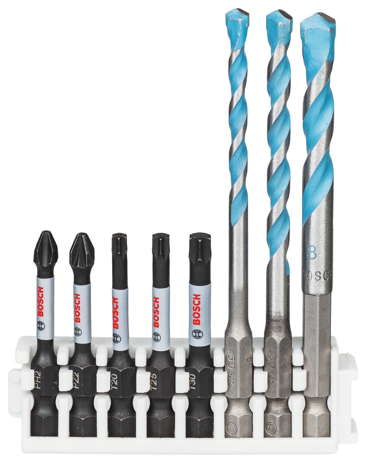 Bosch Hex-9 MultiConstruction 5, 6, 8 mm; ImpactControl Schrauberbit 50 mm PH2, PZ2, T20, T25, T30