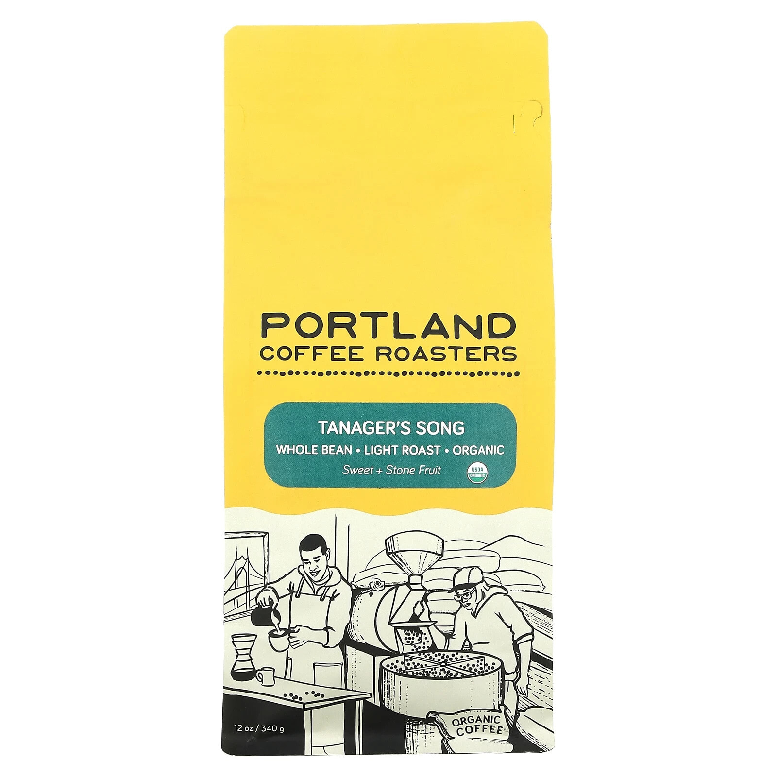 Portland Coffee Roasters, Органический кофе, цельные зерна, легкая обжарка, песня Танагера, 340 г (12 унций)