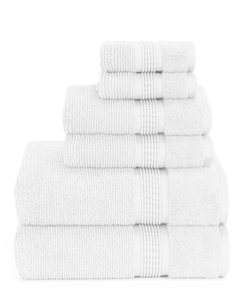 Sapphire Resort Gifford Textured Zero Twist Ribbed Border 6 Piece Bath Towel Set