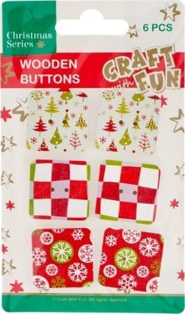 Craft with Fun CF DECORATION BN WOOD BUTTON SQUARE 6PCS 48/288